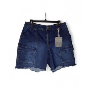 Democracy High Rise “Ab” Tech Cargo Denim Shorts Size 16 NWT